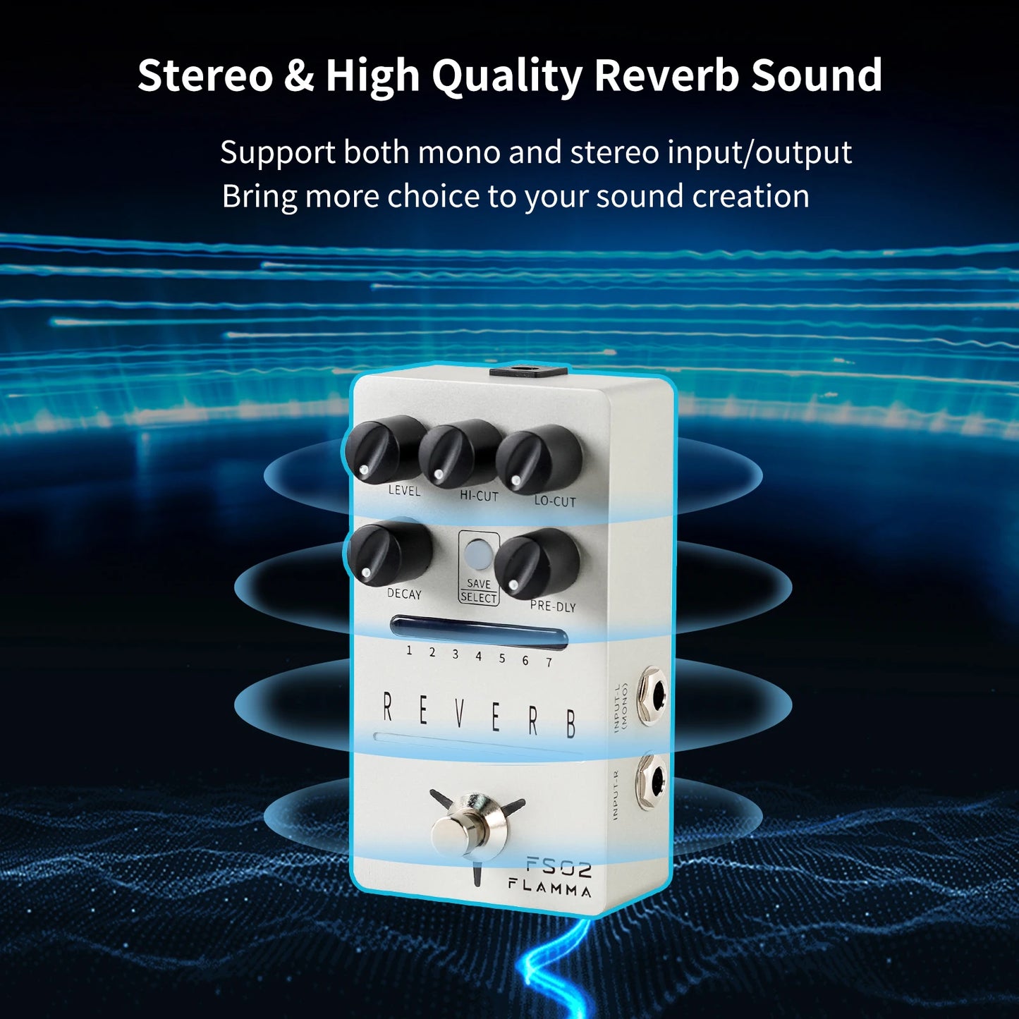FLAMMA FS02 Reverb Pedal Reverb Stereo Spring Reverb True Bypass Storable Preset