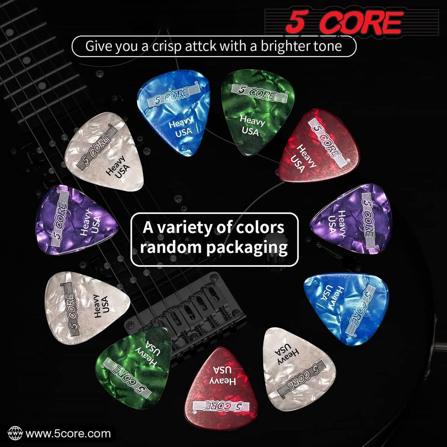 5Core Guitar Picks 0.96Mm Celluloid Heavy Gauge Pick - Acoustic Electric Bass Guitars GREEN