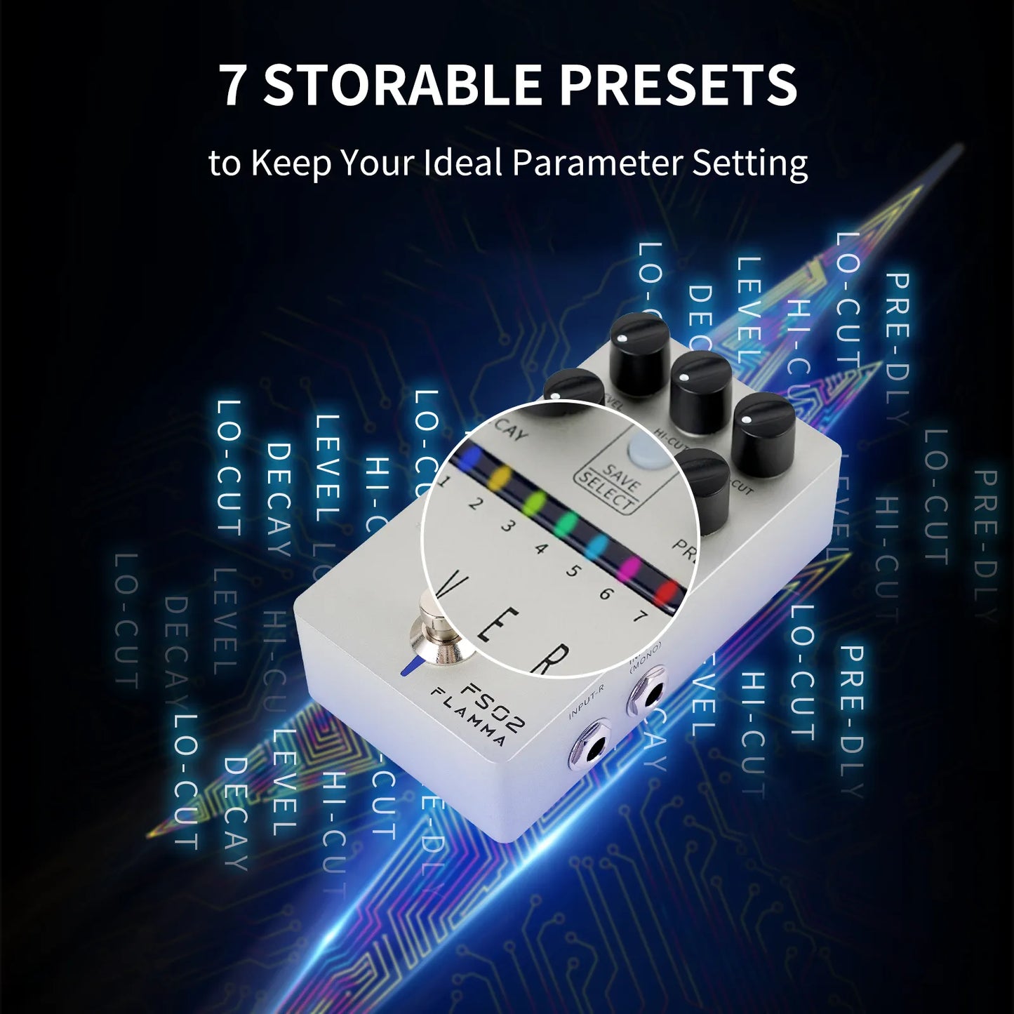 FLAMMA FS02 Reverb Pedal Reverb Stereo Spring Reverb True Bypass Storable Preset