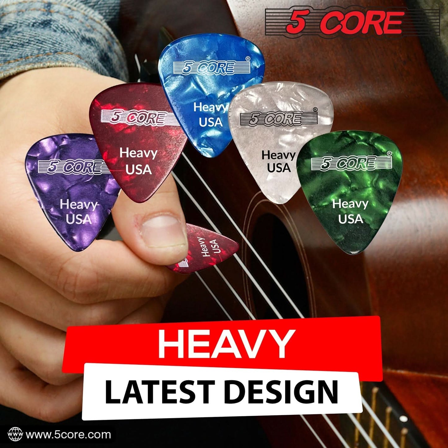 5Core Guitar Picks 0.96Mm Celluloid Heavy Gauge Pick - Acoustic Electric Bass Guitars GREEN